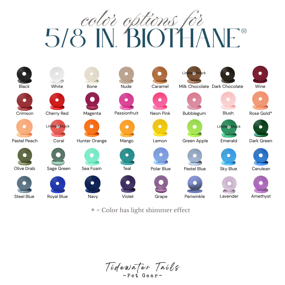 Color options for 5/8 inch Biothane.