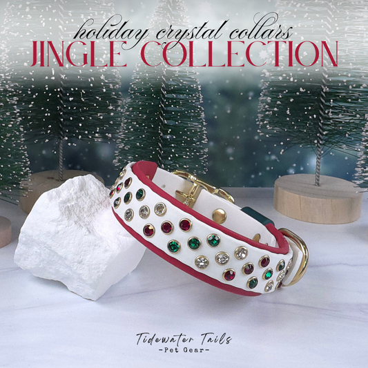 Jingle Collection, Christmas Holiday BioThane Collar with Crystals