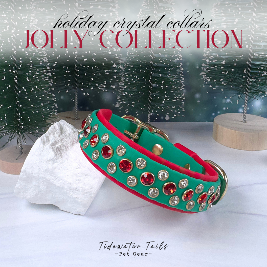 Jolly Collection, Christmas Holiday BioThane Collar with Crystals