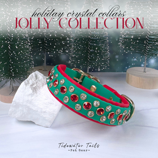Jolly Collection, Christmas Holiday BioThane Collar with Crystals